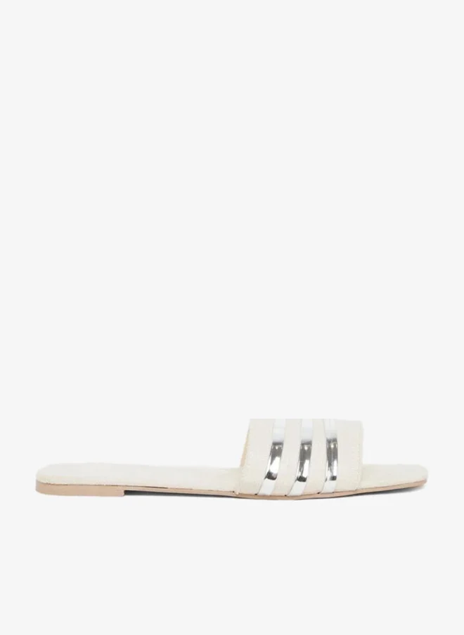 Take Two Women Beige Metallic Strip Detail Flat Sandals