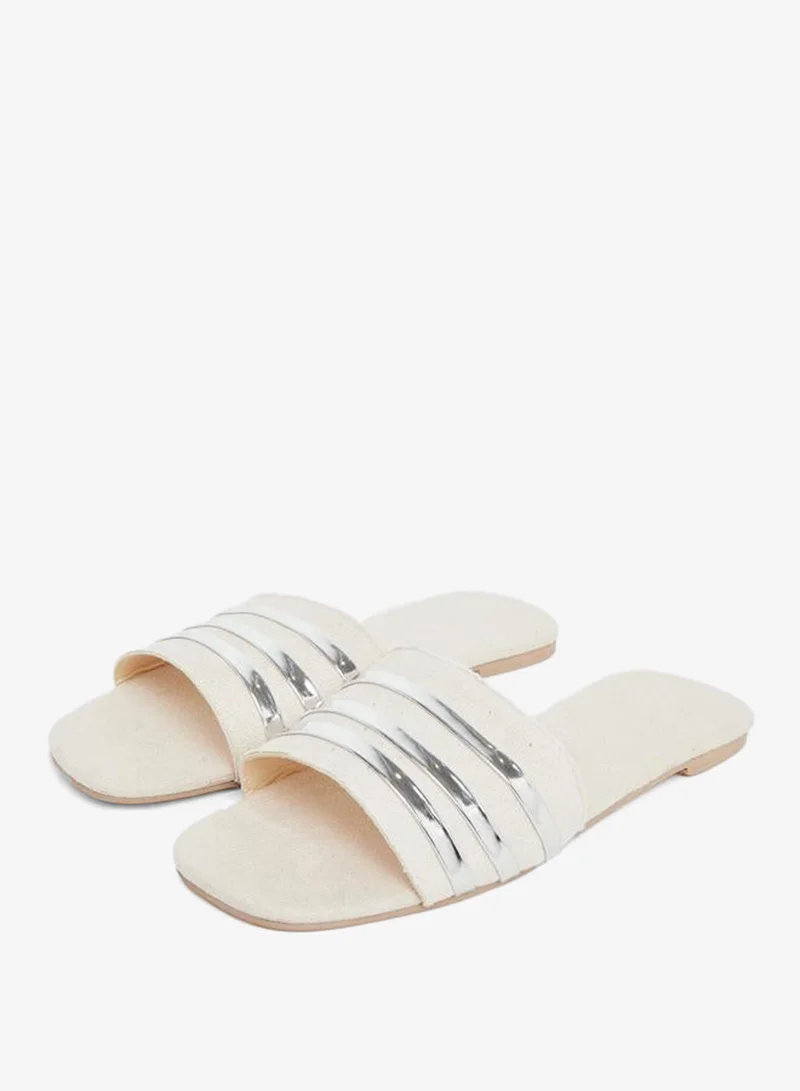Take Two Women Beige Metallic Strip Detail Flat Sandals
