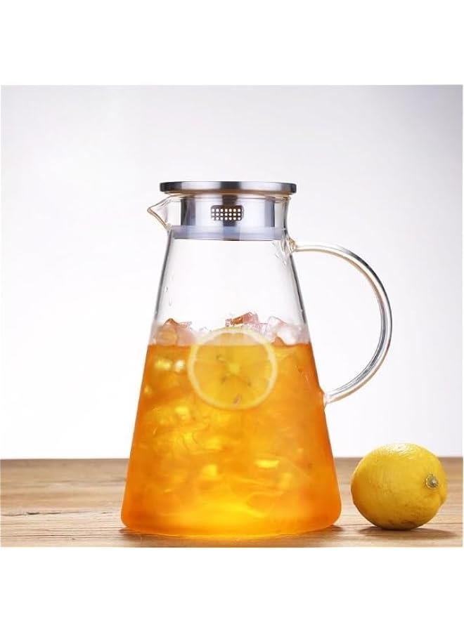 HOOKOR 1800ML Glass Pitcher，Glass Pitcher with Lid and Spout, Glass Carafe for Hot/Cold Water, Large Iced Tea Pitcher for Coffee, Milk, Juice and Homemade Beverage - Image 1