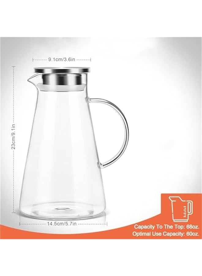 HOOKOR 1800ML Glass Pitcher，Glass Pitcher with Lid and Spout, Glass Carafe for Hot/Cold Water, Large Iced Tea Pitcher for Coffee, Milk, Juice and Homemade Beverage - Image 2