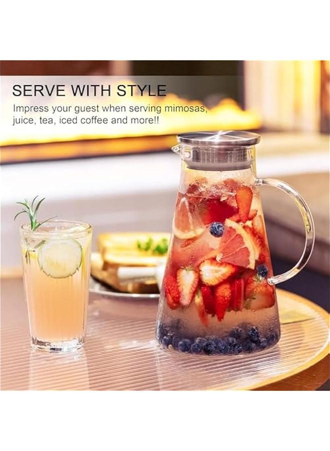 HOOKOR 1800ML Glass Pitcher，Glass Pitcher with Lid and Spout, Glass Carafe for Hot/Cold Water, Large Iced Tea Pitcher for Coffee, Milk, Juice and Homemade Beverage - Image 4