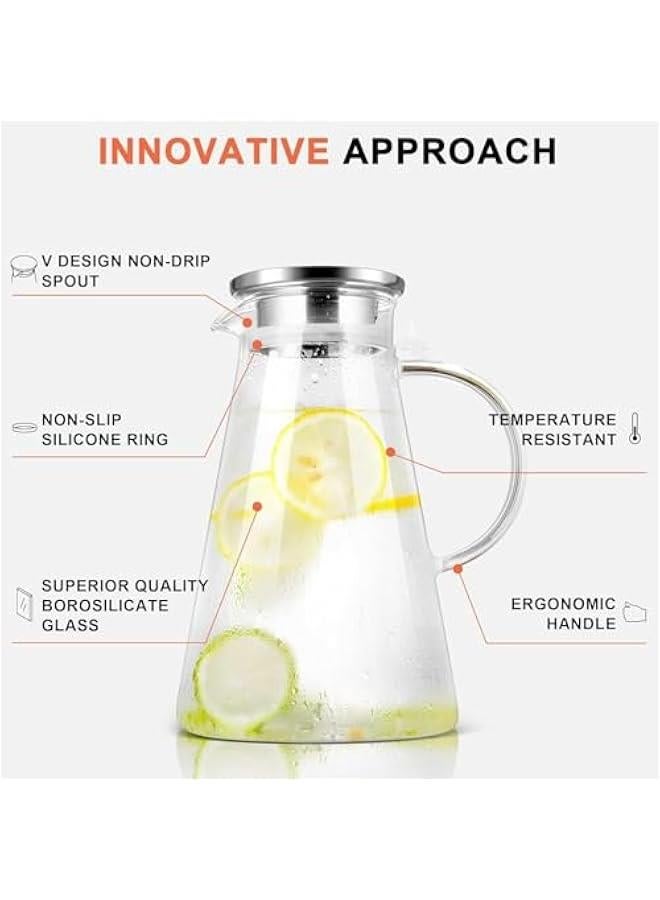 HOOKOR 1800ML Glass Pitcher，Glass Pitcher with Lid and Spout, Glass Carafe for Hot/Cold Water, Large Iced Tea Pitcher for Coffee, Milk, Juice and Homemade Beverage - Image 3