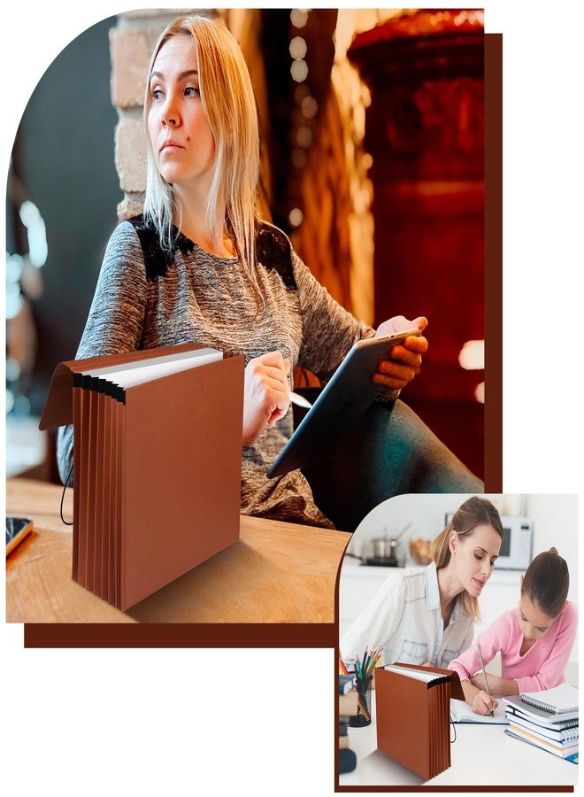 Chuangdi 1 Pc Expanding File Wallet with Flap Elastic Cord Closure 5-1/4" Expansion Letter Size Document Organizer Heavy Duty Box of 8 Brown File Folders for Document Letter Paper Office Storage - Image 4