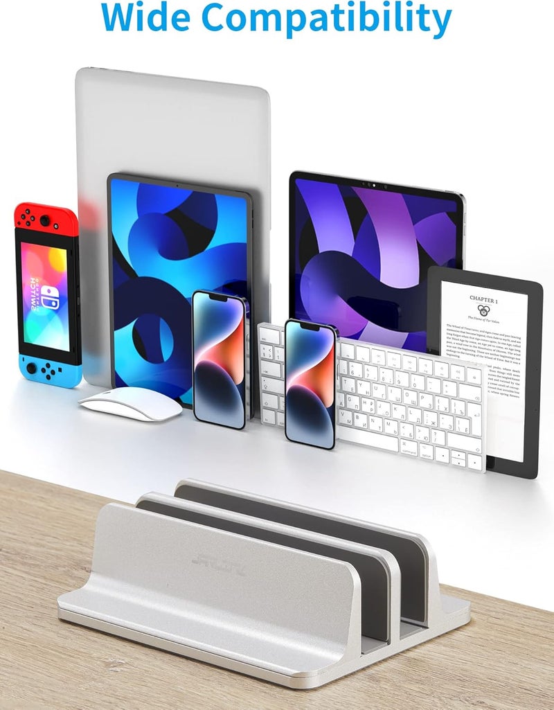 جارلينك حامل الكمبيوتر المحمول العمودي من (إصدار قاعدة مطورة)، حامل مكتبي مزدوج قابل للتعديل للكمبيوتر المحمول (حتى 17.3 بوصة) متوافق مع جميع أجهزة MacBook Pro/Air/Microsoft Surface (فضي) - Image 2
