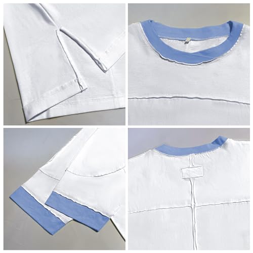 Songling Womens 3/4 Length Sleeve Casual Loose Fit Summer Tee Shirt Basics Cotton t Shirts Trendy Tops White - Image 3