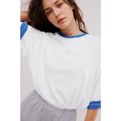 Songling Womens 3/4 Length Sleeve Casual Loose Fit Summer Tee Shirt Basics Cotton t Shirts Trendy Tops White - Image 5