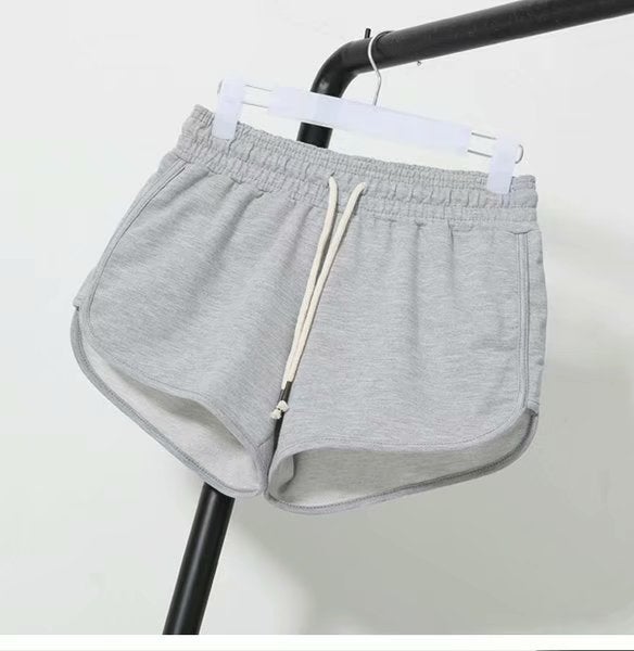 Korean Style plus size Loose Sports Solid Color Shorts Womens Three-point Running Pants Casual Yoga Pants Outer Wear Beach Pajama Pants Grey Solid Color Trousers 