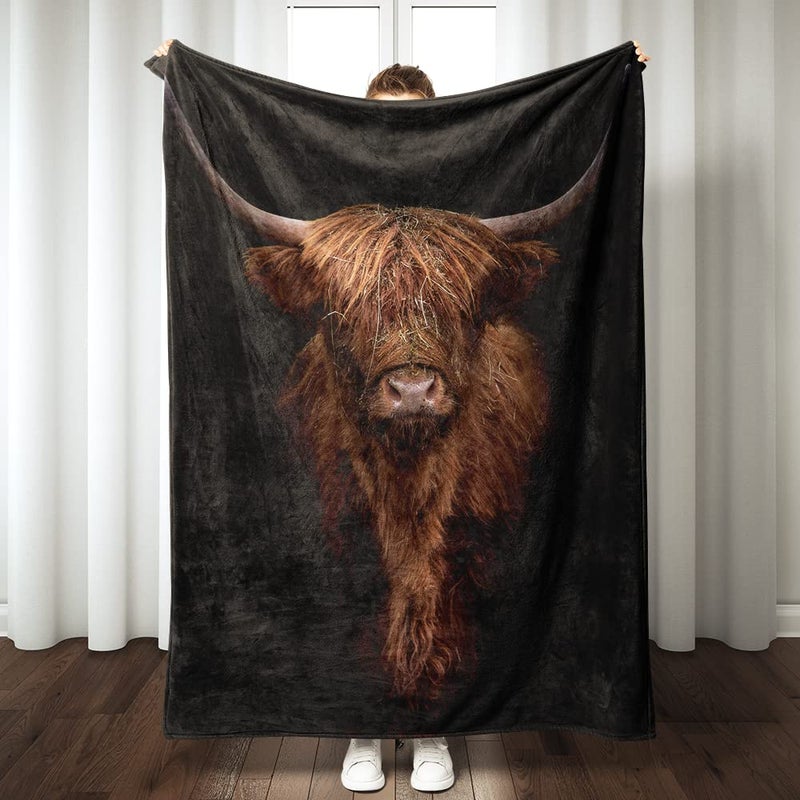 Highland Cow Blanket Super Soft Warm Highland Cow Throw Blanket  Lightweight Cozy Flannel Cow Print Throw Blanket Bed Couch Sofa Office Decor Gift for Girls and Boys Women and Man 50x40