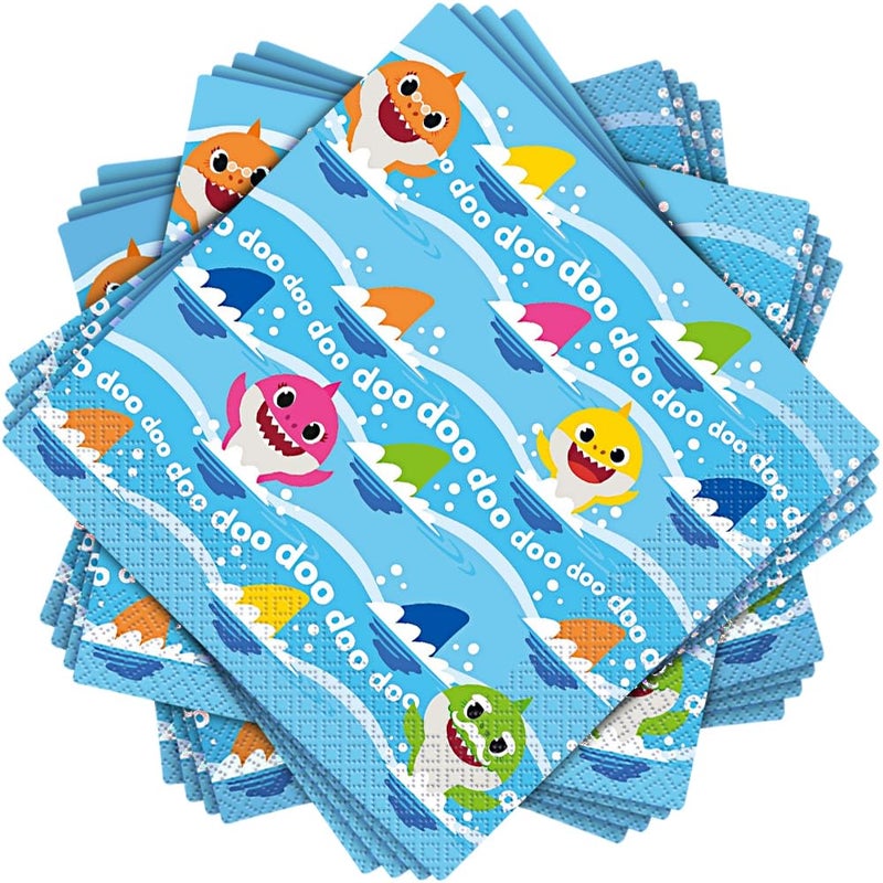Unique Baby Shark Multicolored Luncheon Napkins - 5" (Pack of 16) - Vibrant Paper Napkins, Perfect for Kid's Parties - Image 1