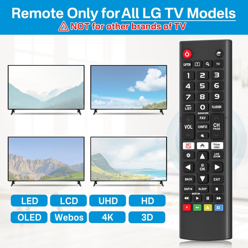 Rimous Remote Compatible with LG TV Remote Control (All Models) for All Smart TV LCD LED 3D AKB75375604 AKB75095307 AKB75675304 Remote Control for LG Remote Replacement with Holder & Battery - Image 2