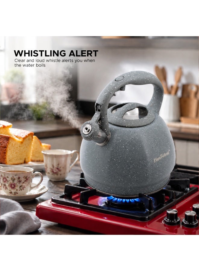 HausRoland Whistling Kettle, Stovetop Tea Kettle, Stainless Teapot, 3 Liters with Dotted Grain Design, Fast Boiling, Perfect for Homes, Picnics, and Parties - Image 3