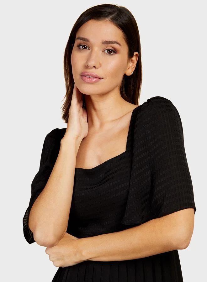 Little Mistress Pleated Black Midi Dress