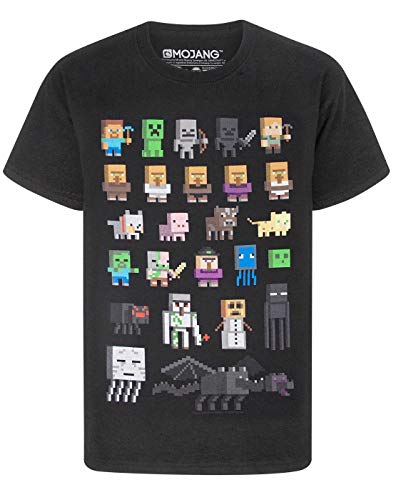 Minecraft T Shirt for Boys Sprites Short Sleeve Kids Top 14-15 Years Black - Image 1