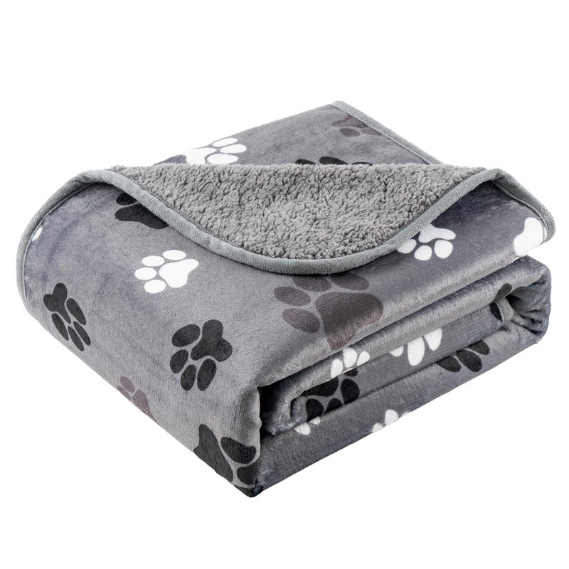 CAPT.SNOOZE Waterproof Dog Blankets Pet Blanket 50"x60", Soft Fluffy Sofa Car Bed Protector, Reversible Sherpa Fleece Dog Blanket for Large Dogs (Dark Grey-Paws) - Image 1