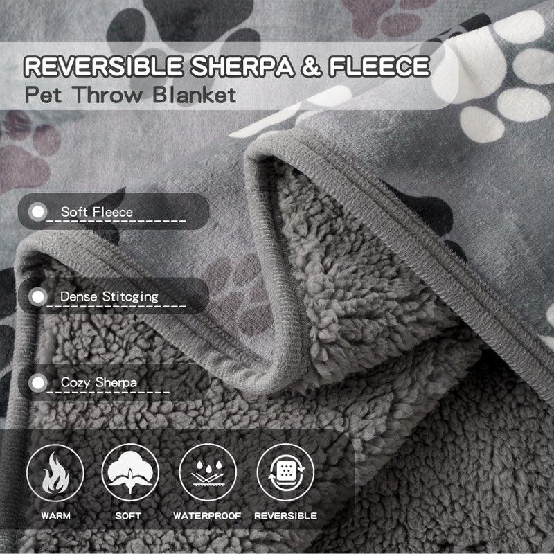 CAPT.SNOOZE Waterproof Dog Blankets Pet Blanket 50"x60", Soft Fluffy Sofa Car Bed Protector, Reversible Sherpa Fleece Dog Blanket for Large Dogs (Dark Grey-Paws) - Image 4