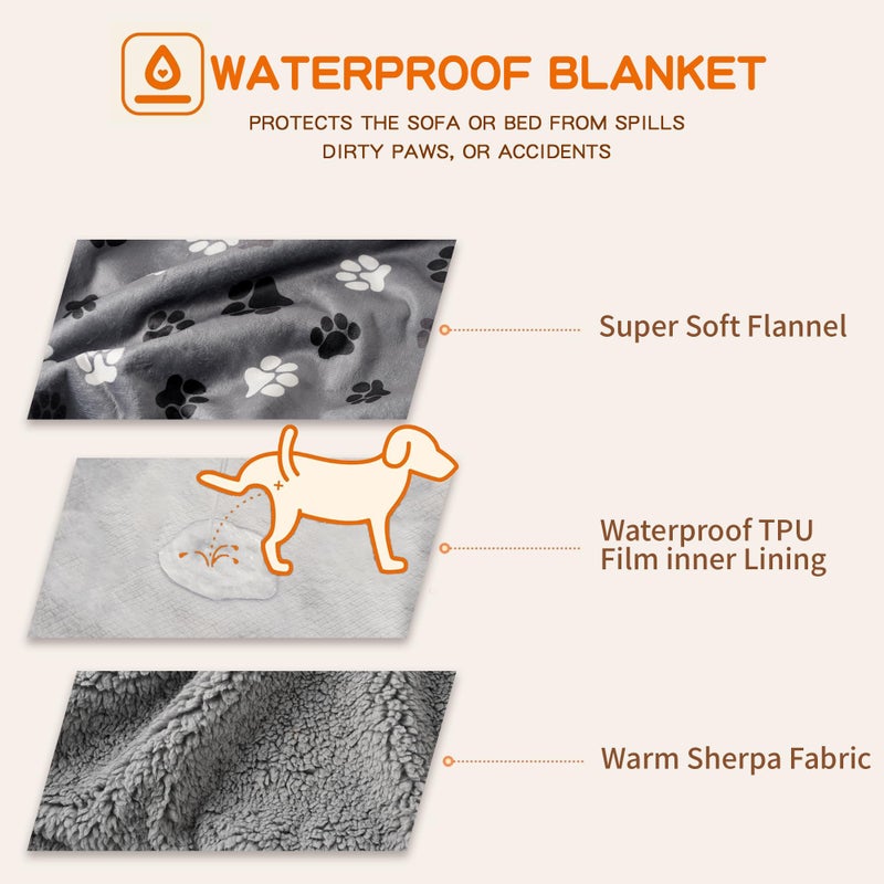 CAPT.SNOOZE Waterproof Dog Blankets Pet Blanket 50"x60", Soft Fluffy Sofa Car Bed Protector, Reversible Sherpa Fleece Dog Blanket for Large Dogs (Dark Grey-Paws) - Image 3
