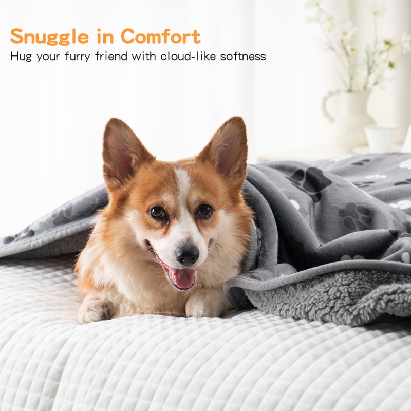 CAPT.SNOOZE Waterproof Dog Blankets Pet Blanket 50"x60", Soft Fluffy Sofa Car Bed Protector, Reversible Sherpa Fleece Dog Blanket for Large Dogs (Dark Grey-Paws) - Image 5