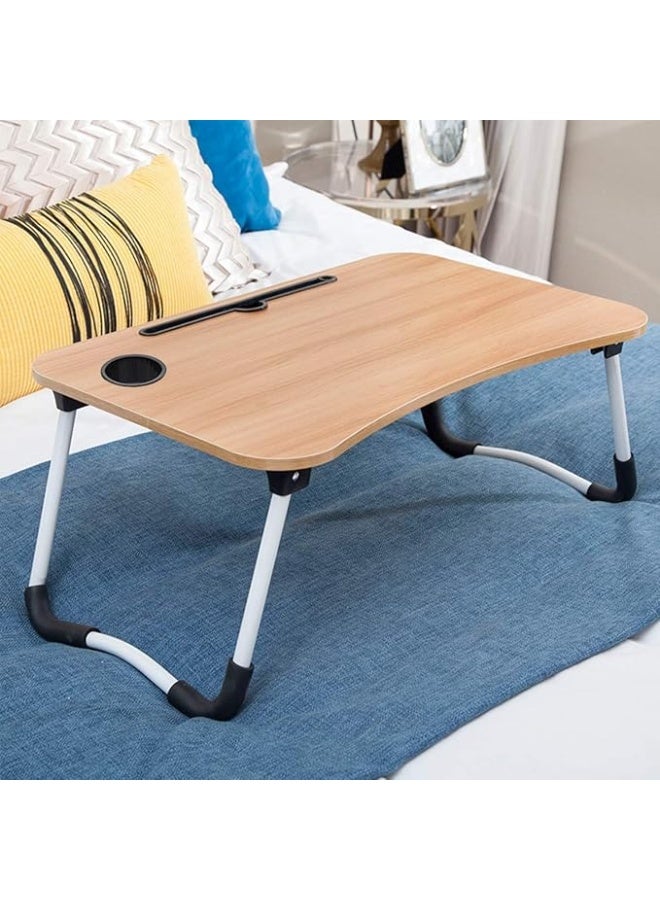 Foldable laptop table – practical and adjustable bed desk with cup holder – ideal for everyday use in bed, at the office, or while studying