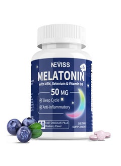 NEVISS Melatonin 50 mg for Adults - Fast Dissolve & Chewable Sublingual Melatonin Supplement - Extra Strength Melatonin with Vitamin D3 & MSM, Selenium for Health Rest Cycle, Deep Zzzs,Sugar-Free,60 Servings  - Image 1