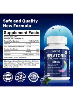 NEVISS Melatonin 50 mg for Adults - Fast Dissolve & Chewable Sublingual Melatonin Supplement - Extra Strength Melatonin with Vitamin D3 & MSM, Selenium for Health Rest Cycle, Deep Zzzs,Sugar-Free,60 Servings  - Image 3