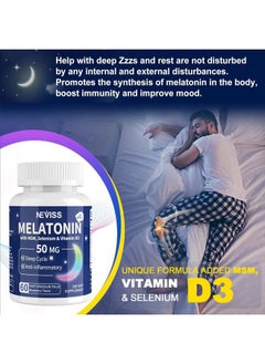NEVISS Melatonin 50 mg for Adults - Fast Dissolve & Chewable Sublingual Melatonin Supplement - Extra Strength Melatonin with Vitamin D3 & MSM, Selenium for Health Rest Cycle, Deep Zzzs,Sugar-Free,60 Servings  - Image 5