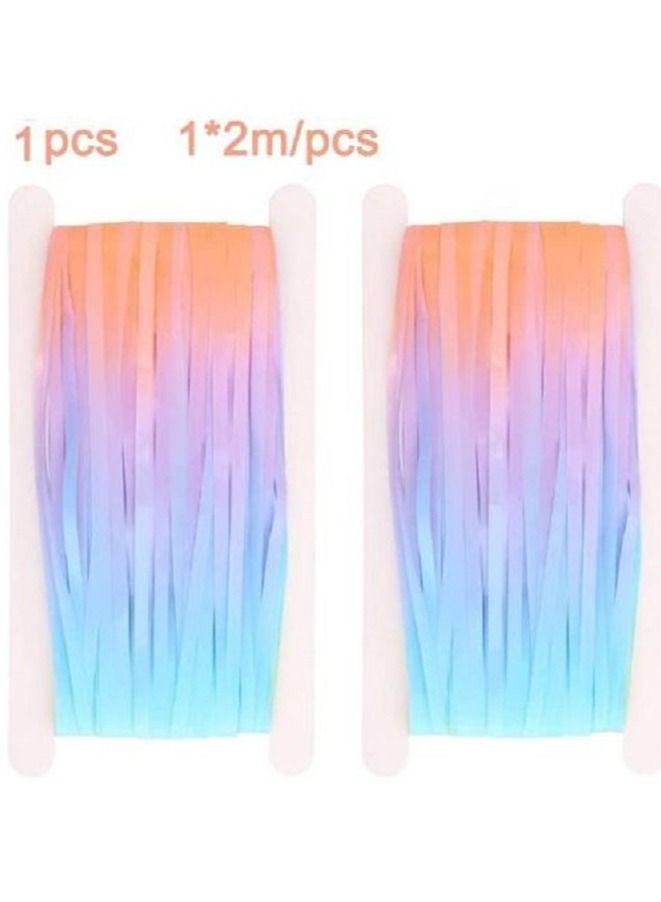 ستائر من الفويل بتصميم رينبو ورقائق معدنية من الفويل بعقدة شراشيب لحفلات اعياد الميلاد وحفلات الزفاف والخطوبة ودش الطفل - Image 2