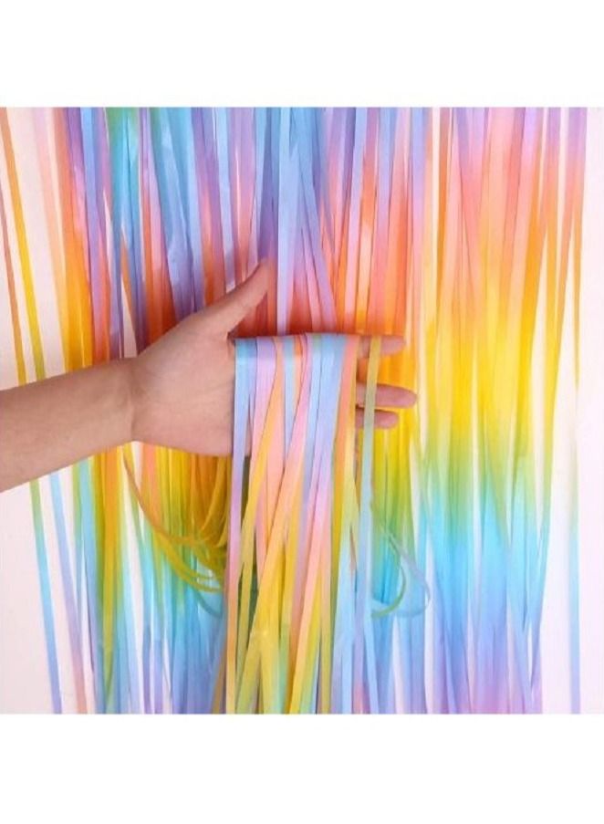 ستائر من الفويل بتصميم رينبو ورقائق معدنية من الفويل بعقدة شراشيب لحفلات اعياد الميلاد وحفلات الزفاف والخطوبة ودش الطفل - Image 1