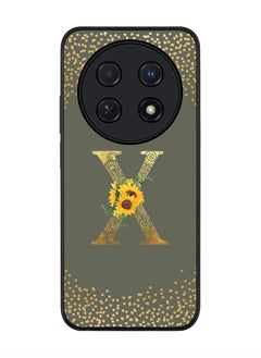 Stylizedd Rugged Black edge case for Huawei nova 12i 4G, Slim fit Soft Cover - Custom Monogram Initial Letter Floral Pattern Alphabet - X (Olive Green)  - Image 1