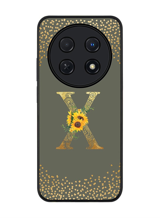 Stylizedd Rugged Black edge case for Huawei nova 12i 4G, Slim fit Soft Cover - Custom Monogram Initial Letter Floral Pattern Alphabet - X (Olive Green) - Image 1