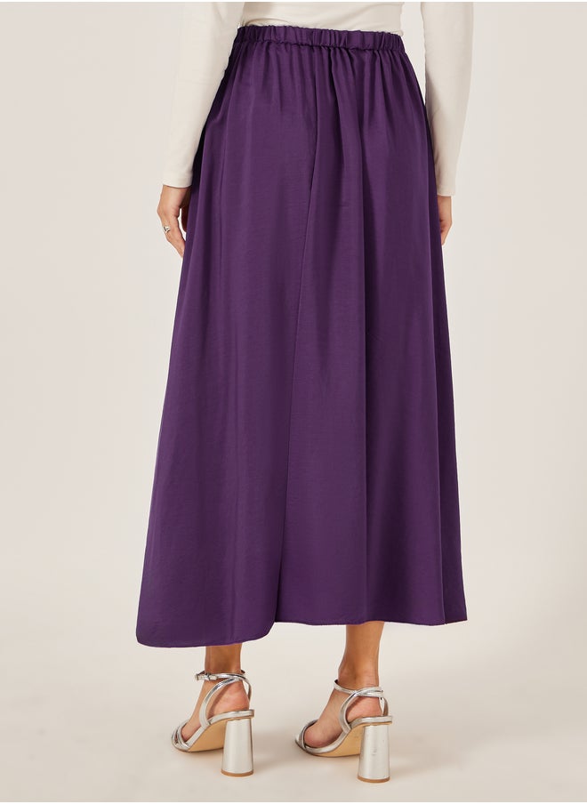 Styli Solid Elasticated Waistband A-Line Midi Skirt  - Image 4