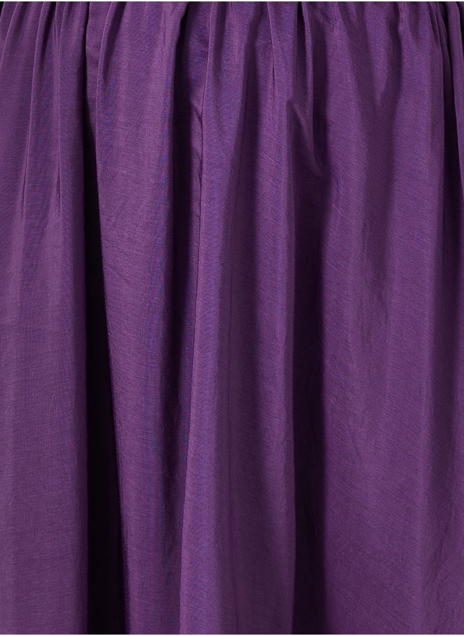 Styli Solid Elasticated Waistband A-Line Midi Skirt  - Image 3