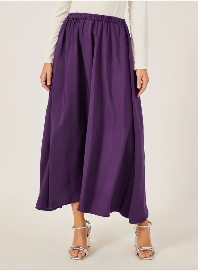 ستايلي Solid Elasticated Waistband A-Line Midi Skirt