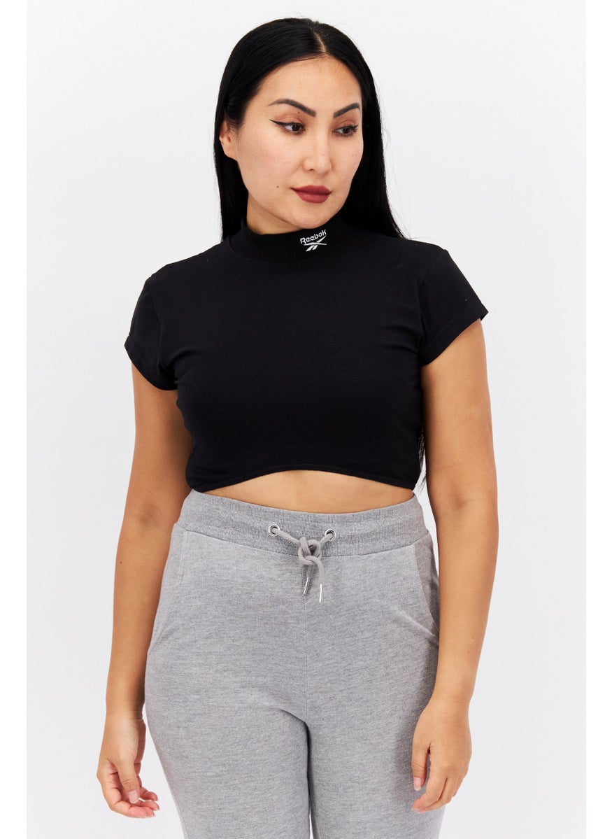 Reebok Women Sportswear Fit Short Sleeves Training Crop Top, Black  - Image 1