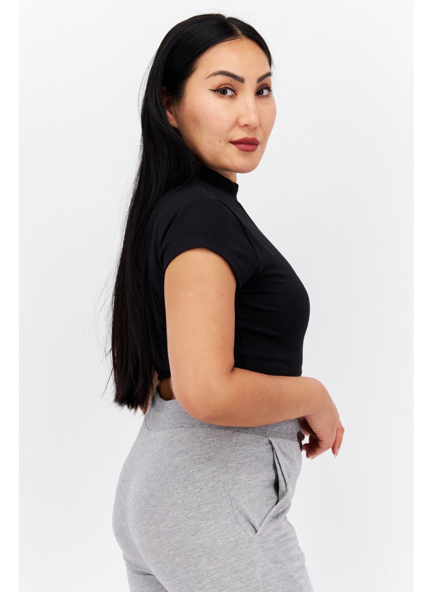 Reebok Women Sportswear Fit Short Sleeves Training Crop Top, Black  - Image 4