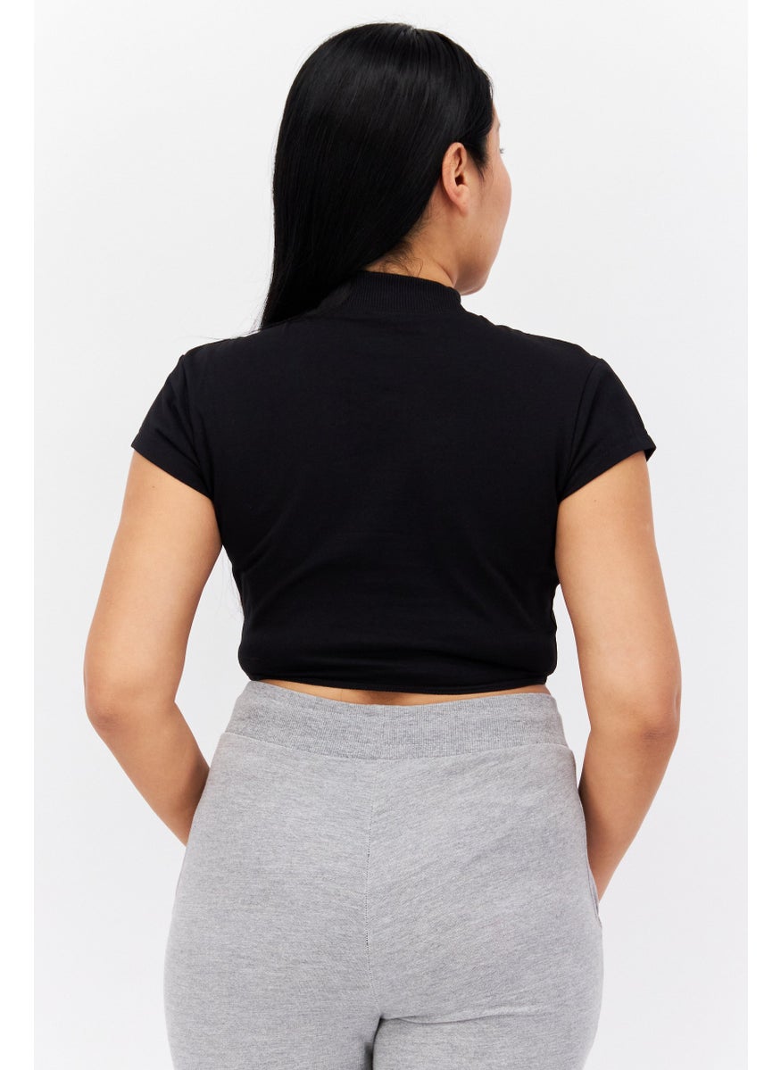 Reebok Women Sportswear Fit Short Sleeves Training Crop Top, Black  - Image 2
