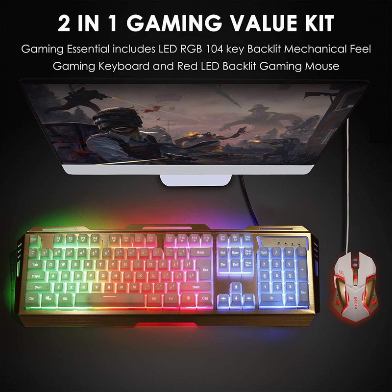 SMILEE Mechanical Gaming Keyboard & Mouse Combo - 3200 DPI RGB Backlit, Brushed Aluminum Panel, Waterproof Dual-Shot Keycaps, Rainbow Edge Lighting, 19-Key Anti-Ghosting (White) - Image 3