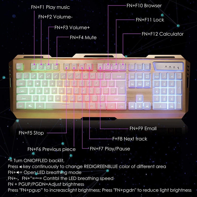 SMILEE Mechanical Gaming Keyboard & Mouse Combo - 3200 DPI RGB Backlit, Brushed Aluminum Panel, Waterproof Dual-Shot Keycaps, Rainbow Edge Lighting, 19-Key Anti-Ghosting (White) - Image 4