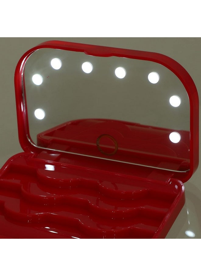 HEALLILY Eyelash Organizer Eyelash Holder Case Empty False Eyelash Container Organizer With Makeup Mirror Led Light Lashes Storage Case For Eye Makeup Tool Red Lash Case  - Image 3