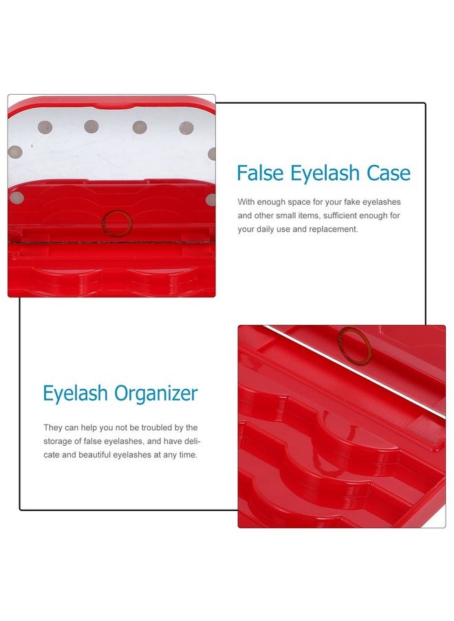 HEALLILY Eyelash Organizer Eyelash Holder Case Empty False Eyelash Container Organizer With Makeup Mirror Led Light Lashes Storage Case For Eye Makeup Tool Red Lash Case  - Image 4