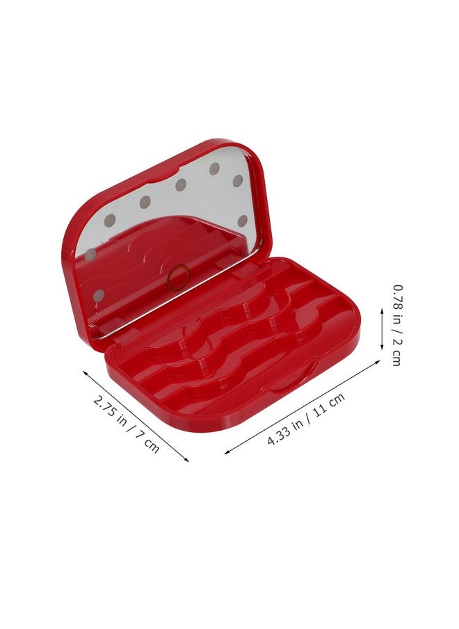 HEALLILY Eyelash Organizer Eyelash Holder Case Empty False Eyelash Container Organizer With Makeup Mirror Led Light Lashes Storage Case For Eye Makeup Tool Red Lash Case  - Image 2
