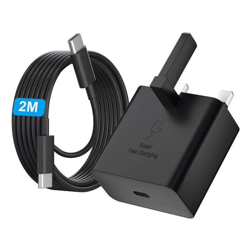 DiHines USB C Charger for Samsung Fast Charger USB C Plug & Cable 2M Long 25W Type C Super Fast Phone Charging Android Adaptor UK 1-Pack for Galaxy S25 Ultra/S24/S23/S22/S21/S20/A56/A55/A36/A17/A16/Note 20/10 - Image 1