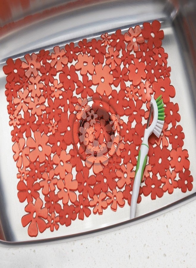 iDesign Blumz Floral BPA-Free Flexible PVC Plastic Large Sink Protector Mat - 16" x 12.5", Red - Image 2