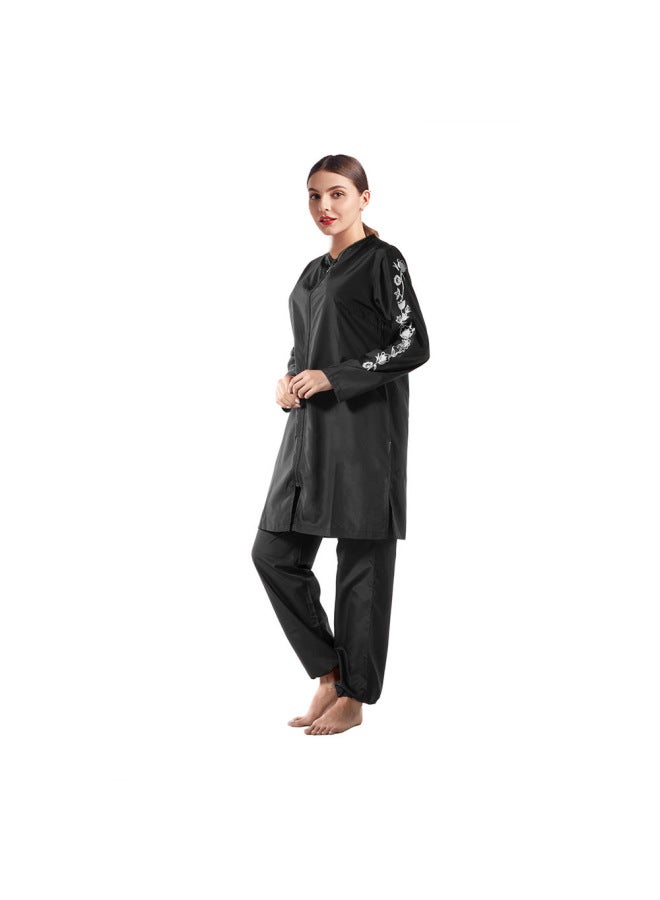 Generic Cross-Border Muslim Muslim Swimsuit Women's Solid Color Printed Conservative Swimsuit Three-piece Large Size With Hood S018