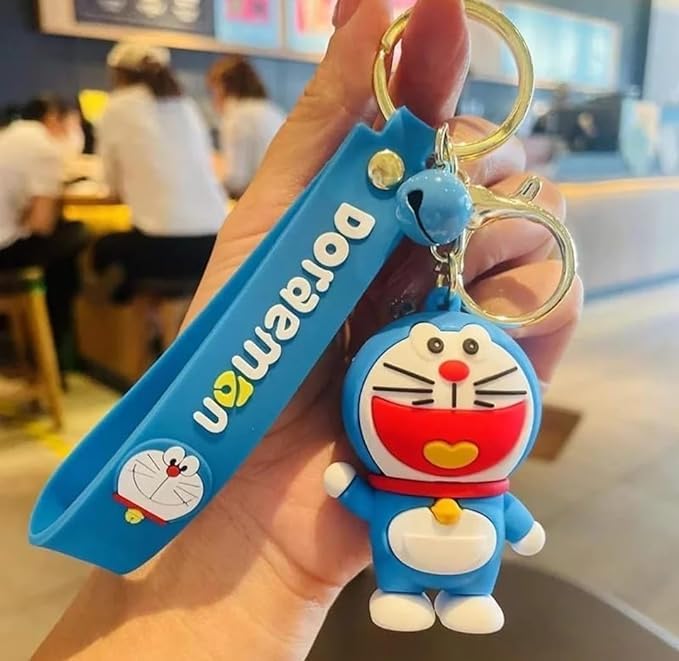 Filloxy Silicon Cute 3D Rubber Silicone Cartoon keychain with Strap Charm & Metal Hook,Silica Gel Key Ring Best Gift For Women, Men, Girls and Boy | School Bag car bike Fashion (DORAEMON) - Image 1