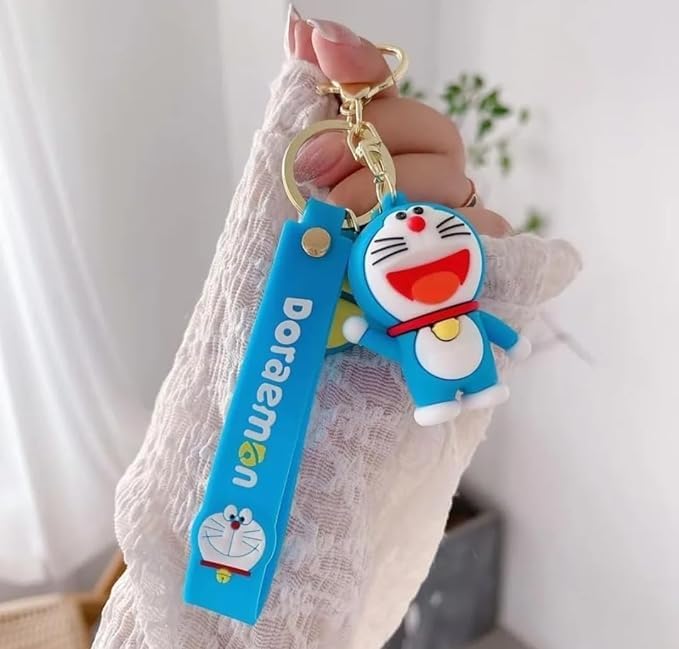 Filloxy Silicon Cute 3D Rubber Silicone Cartoon keychain with Strap Charm & Metal Hook,Silica Gel Key Ring Best Gift For Women, Men, Girls and Boy | School Bag car bike Fashion (DORAEMON) - Image 2