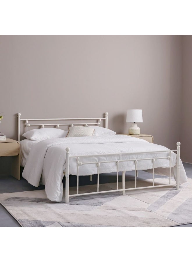 DANUBE HOME Bella Arrow 160x200 Metal Queen Bed | Modern Design Metal Double-White - Image 1