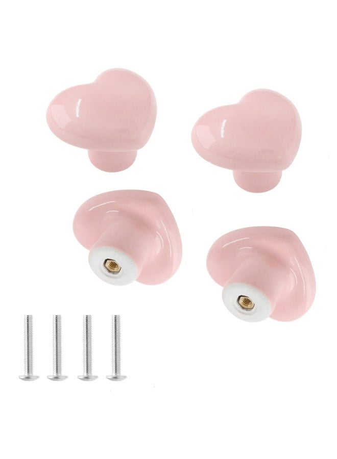 Heart-Shaped Ceramic Cabinet Knobs, Pink, 40mm x 36mm, Set of 4 - Image 1