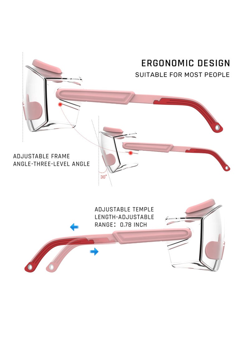 Adjustable Safety Glasses with Fog and Scratch Resistance, UV Protection, Comfortable Fit (Pink) - Image 2