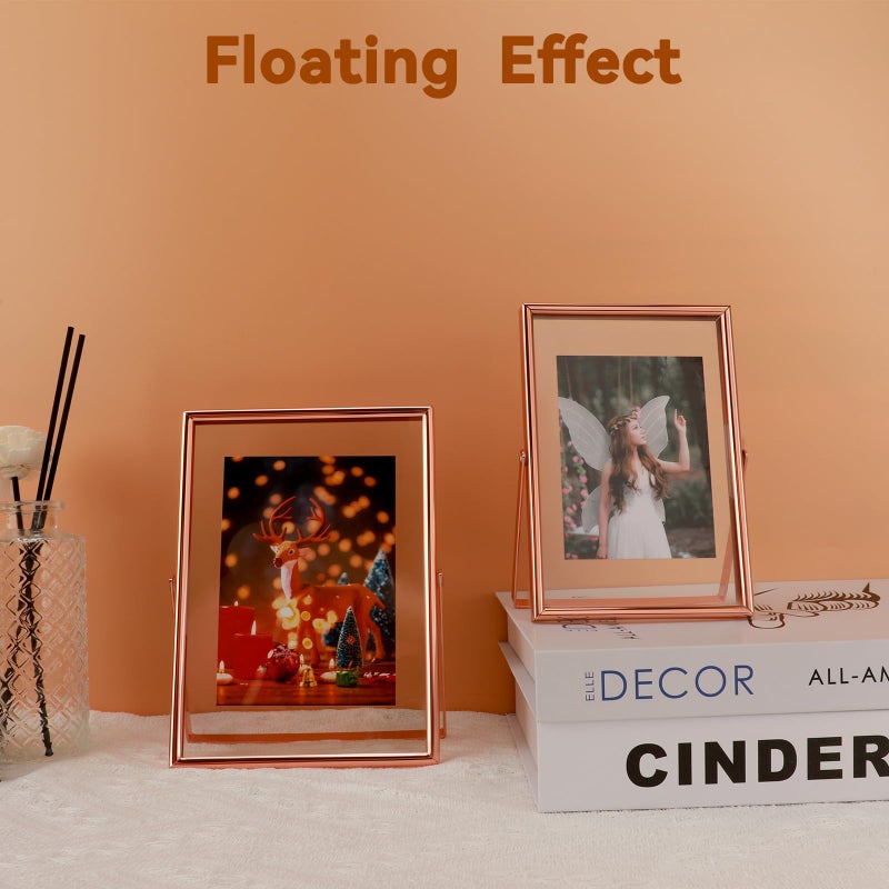 AhaGo Rose Gold Floating Frame  4""x6""  Vertical  2 Set  For Picture 3.5x5  3x4 2x3  Mini Desktop Photo Frames  Classy For Holiday  Wedding  or Birthday  Home or Office D?cor - Image 4