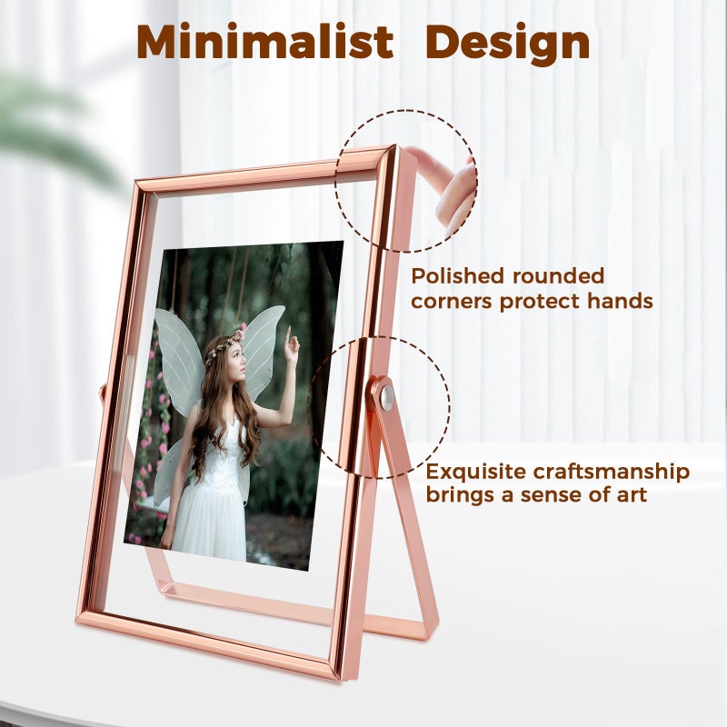 AhaGo Rose Gold Floating Frame  4""x6""  Vertical  2 Set  For Picture 3.5x5  3x4 2x3  Mini Desktop Photo Frames  Classy For Holiday  Wedding  or Birthday  Home or Office D?cor - Image 3